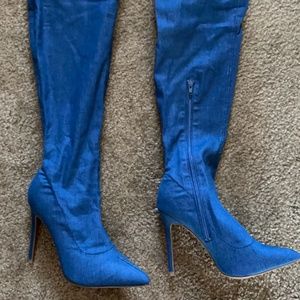 Dark Blue Denim Thigh High Boots 9